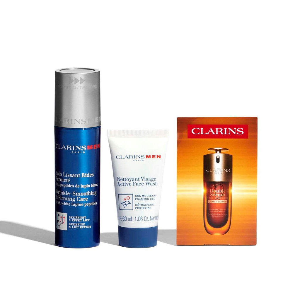 ClarinsMen Age Defying Essentials - Wrinkle Smoothing & Firming Care & Double Serum Light Texture Set